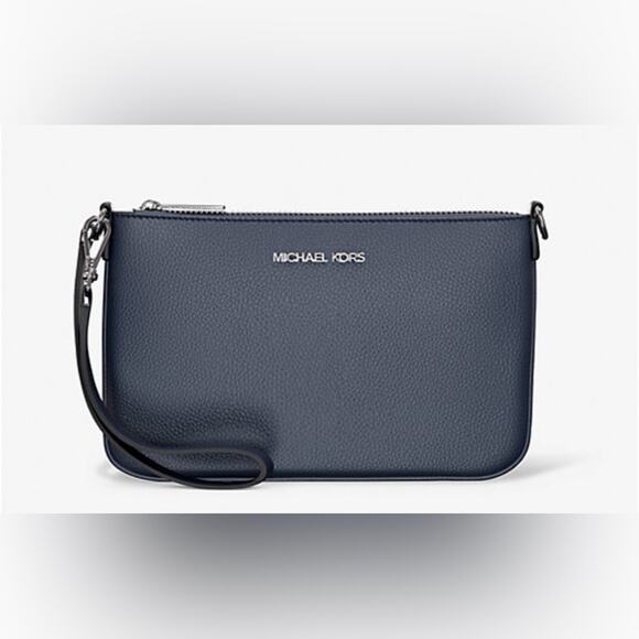 Michael Kors Jet Set Travel Leather Wristlet Convertible Bag Navy New - Picture 1 of 8